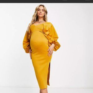 ASOS DESIGN Maternity cowl neck pencil midi dress in mustard